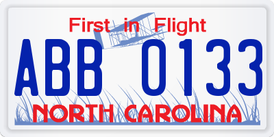 NC license plate ABB0133