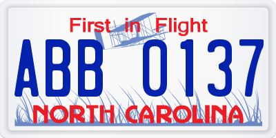 NC license plate ABB0137