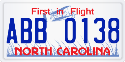 NC license plate ABB0138