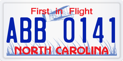 NC license plate ABB0141