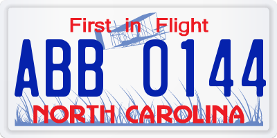 NC license plate ABB0144