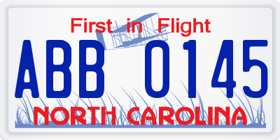 NC license plate ABB0145