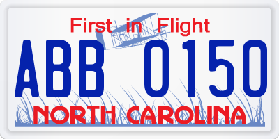 NC license plate ABB0150