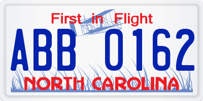 NC license plate ABB0162