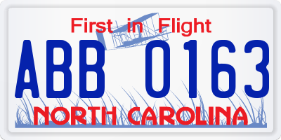 NC license plate ABB0163