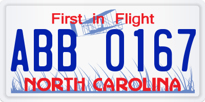 NC license plate ABB0167