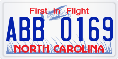 NC license plate ABB0169