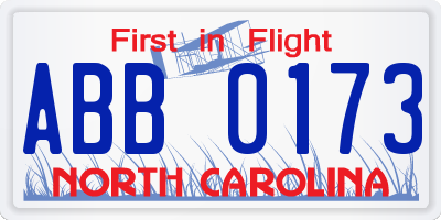 NC license plate ABB0173