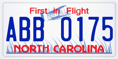 NC license plate ABB0175