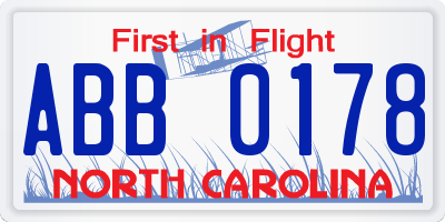 NC license plate ABB0178