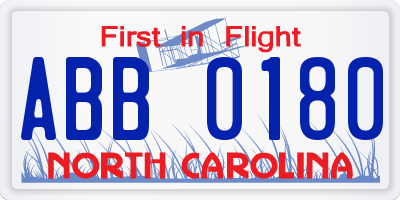 NC license plate ABB0180