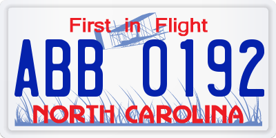 NC license plate ABB0192