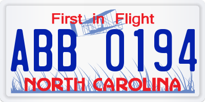 NC license plate ABB0194