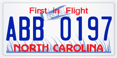 NC license plate ABB0197