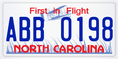 NC license plate ABB0198