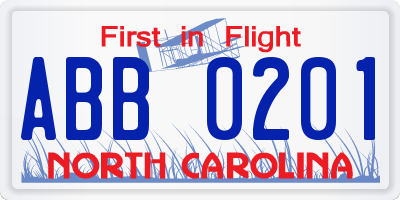 NC license plate ABB0201