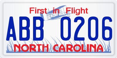 NC license plate ABB0206