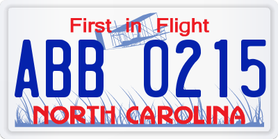 NC license plate ABB0215