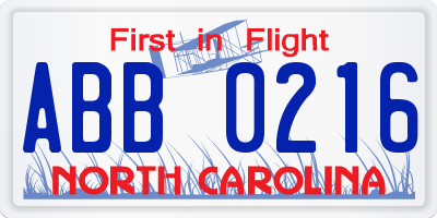NC license plate ABB0216