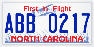 NC license plate ABB0217