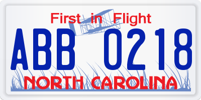 NC license plate ABB0218