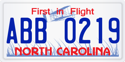 NC license plate ABB0219