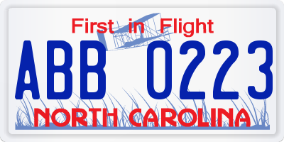 NC license plate ABB0223