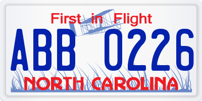 NC license plate ABB0226