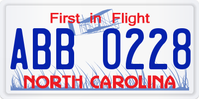 NC license plate ABB0228