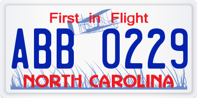NC license plate ABB0229