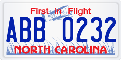NC license plate ABB0232