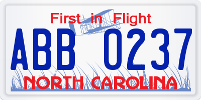NC license plate ABB0237