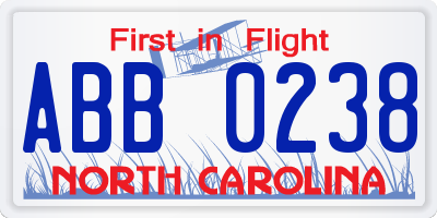 NC license plate ABB0238