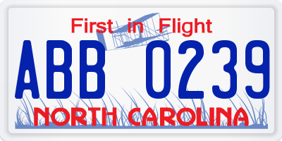 NC license plate ABB0239