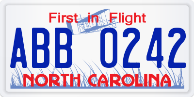 NC license plate ABB0242
