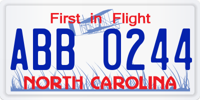 NC license plate ABB0244