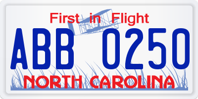 NC license plate ABB0250