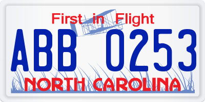 NC license plate ABB0253
