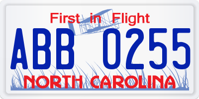NC license plate ABB0255