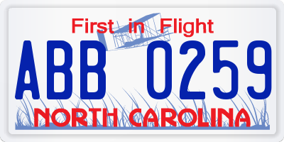 NC license plate ABB0259