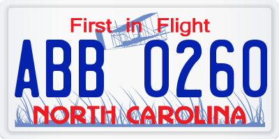 NC license plate ABB0260