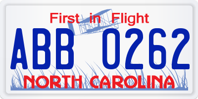 NC license plate ABB0262