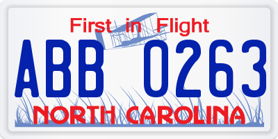 NC license plate ABB0263