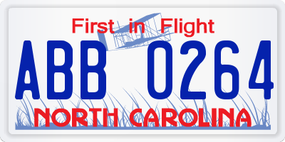 NC license plate ABB0264