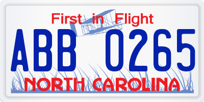 NC license plate ABB0265