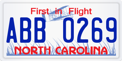 NC license plate ABB0269