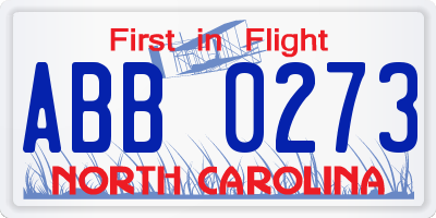 NC license plate ABB0273