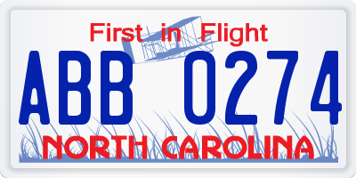 NC license plate ABB0274