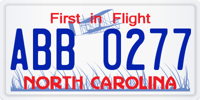 NC license plate ABB0277