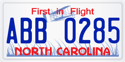 NC license plate ABB0285